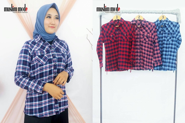 Atsw Hem Kotak Flanel Muslim Mode