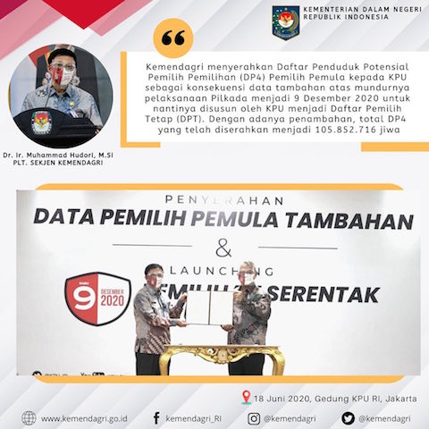 Untuk Pilkada Serempak 2020, Kemendagri Serahkan DP4 Pemilih Pemula kepada KPU