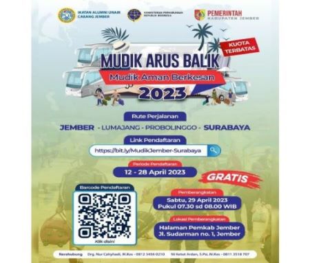 Balik Mudik Gratis Jember ke Surabaya via Lumajang & Probolinggo, ini Kontaknya!