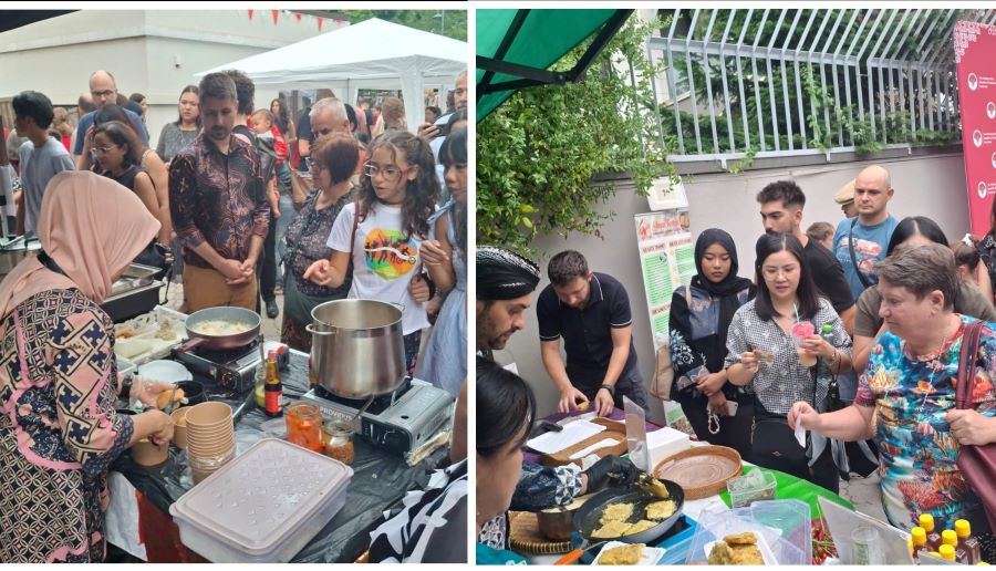 Antrian pengunjung di stan kuliner masakan khas Indonesia.jpg